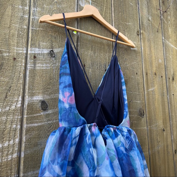 Navy Blue Watercolor Backless Organza Maxi Dress 🌿 - Picture 7 of 11